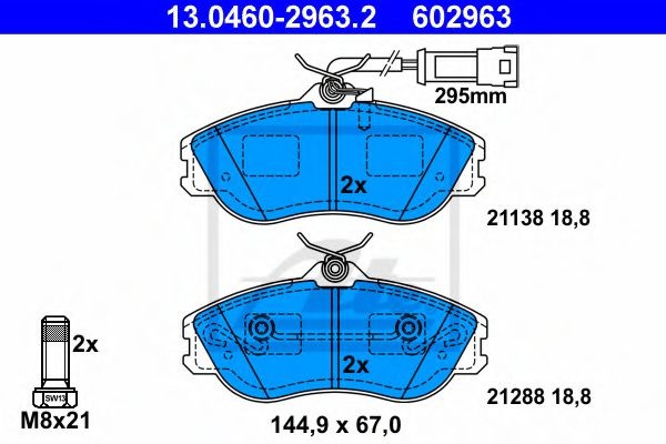 Комплект тормозных колодок, дисковый тормоз 13.0460-2963.2 ATE