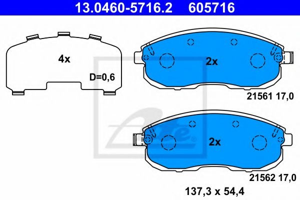 Комплект тормозных колодок, дисковый тормоз 13.0460-5716.2 ATE