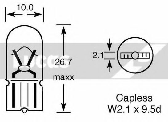 Лампа накаливания, фонарь указателя поворота; Лампа накаливания, фонарь сигнала торможения; Лампа накаливания, фонарь освещения номерного знака; Лампа накаливания, фара заднего хода; Лампа накаливания, задний гарабитный огонь; Лампа накаливания, стояночный / габаритный огонь; Лампа накаливания, дополнительный фонарь сигнала торможения; Лампа, мигающие / габаритные огни LLB501 LUCAS ELECTRICAL