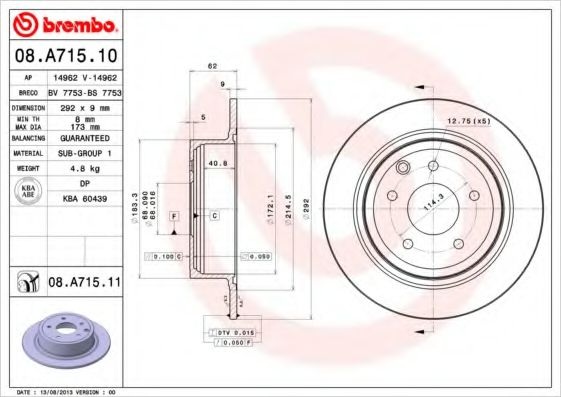 Тормозной диск 08.A715.10 BREMBO