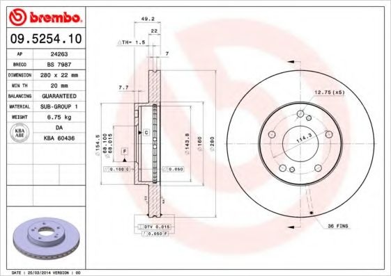 Тормозной диск 09.5254.10 BREMBO