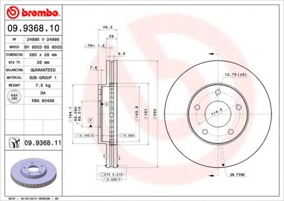 Тормозной диск 09.9368.10 BREMBO