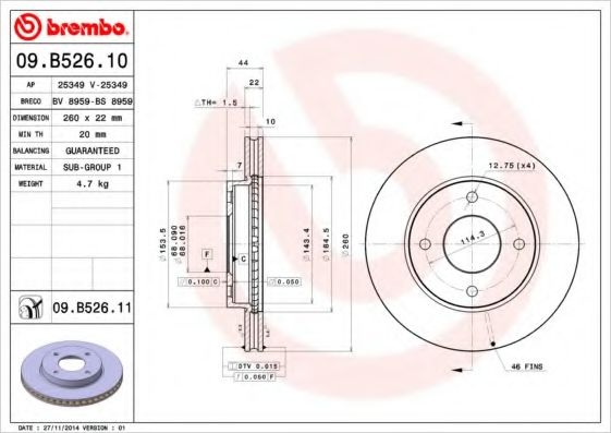 Тормозной диск 09.B526.11 BREMBO