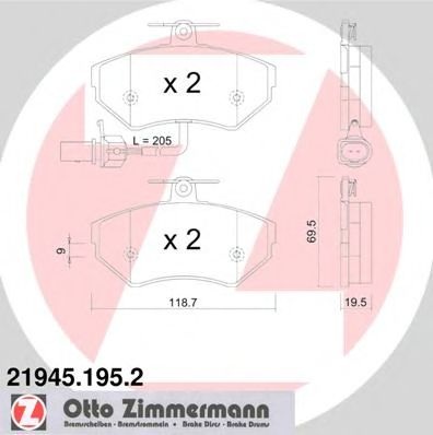 Комплект тормозных колодок, дисковый тормоз 21945.195.2 ZIMMERMANN