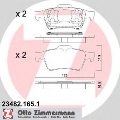 Комплект тормозных колодок, дисковый тормоз 23482.165.1 ZIMMERMANN