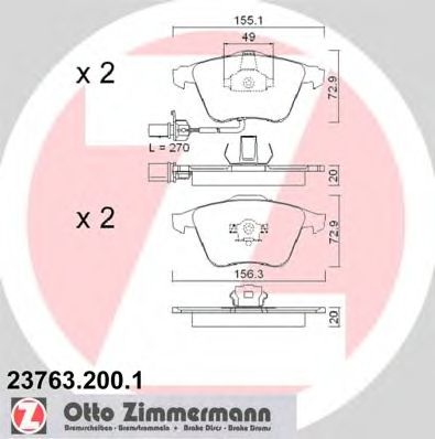 Комплект тормозных колодок, дисковый тормоз 23763.200.1 ZIMMERMANN