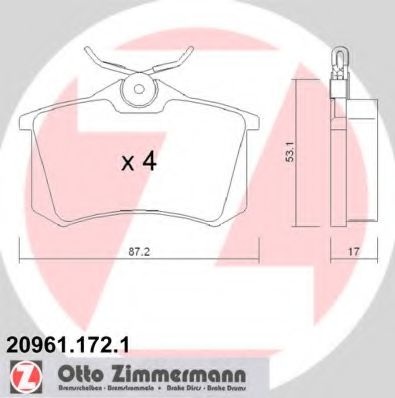 Комплект тормозных колодок, дисковый тормоз 20961.172.1 ZIMMERMANN