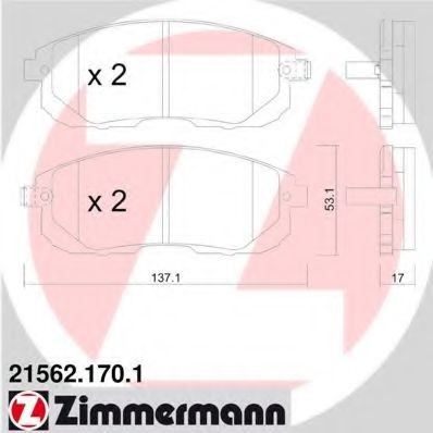 Комплект тормозных колодок, дисковый тормоз 21562.170.1 ZIMMERMANN