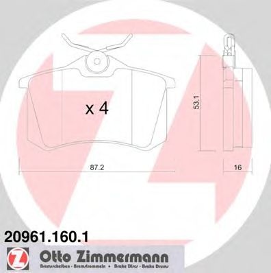 Комплект тормозных колодок, дисковый тормоз 20961.160.1 ZIMMERMANN