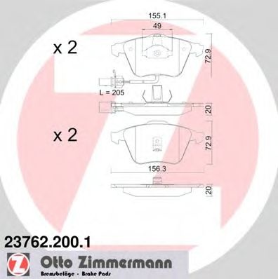Комплект тормозных колодок, дисковый тормоз 23762.200.1 ZIMMERMANN