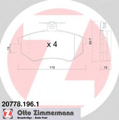Комплект тормозных колодок, дисковый тормоз 20778.196.1 ZIMMERMANN
