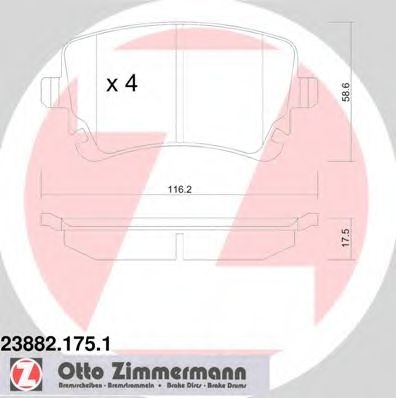 Комплект тормозных колодок, дисковый тормоз 23882.175.1 ZIMMERMANN