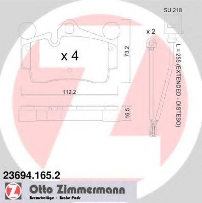 Комплект тормозных колодок, дисковый тормоз 23694.165.2 ZIMMERMANN