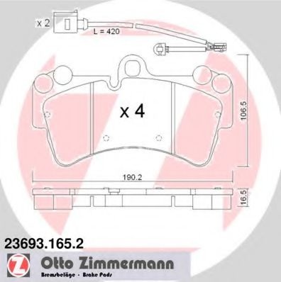 Комплект тормозных колодок, дисковый тормоз 23693.165.2 ZIMMERMANN