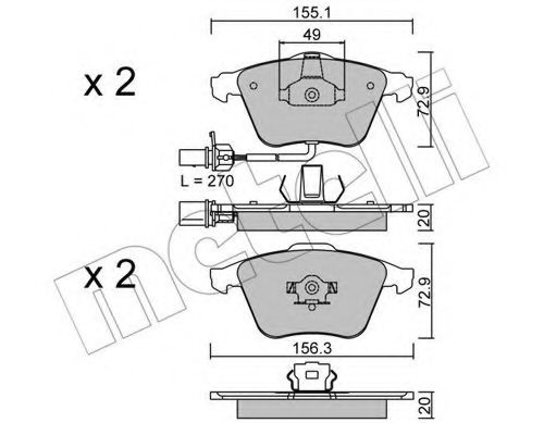Комплект тормозных колодок, дисковый тормоз 22-0549-1 METELLI