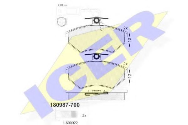 Комплект тормозных колодок, дисковый тормоз 180987-700 ICER