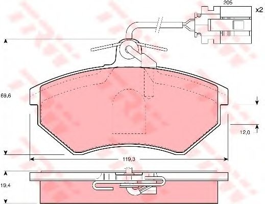 Комплект тормозных колодок, дисковый тормоз GDB1057 TRW