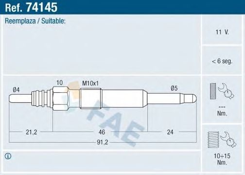 Свеча накаливания 74145 FAE
