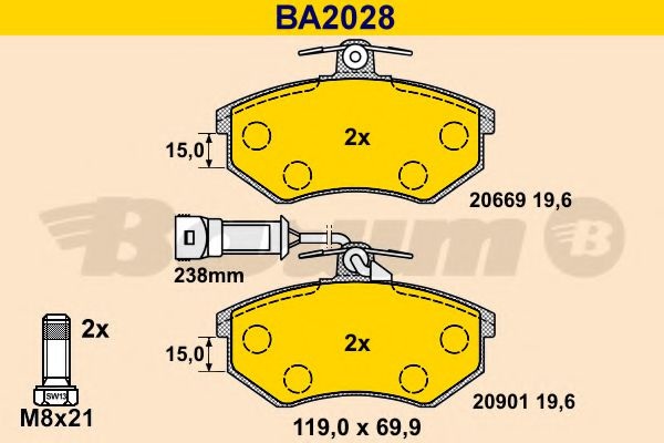 Комплект тормозных колодок, дисковый тормоз BA2028 BARUM