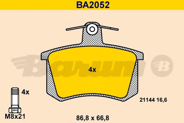 Комплект тормозных колодок, дисковый тормоз BA2052 BARUM
