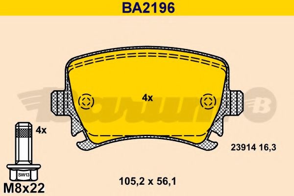 Комплект тормозных колодок, дисковый тормоз BA2196 BARUM