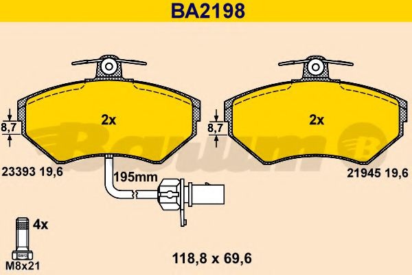 Комплект тормозных колодок, дисковый тормоз BA2198 BARUM