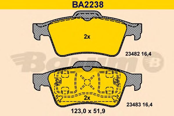 Комплект тормозных колодок, дисковый тормоз BA2238 BARUM