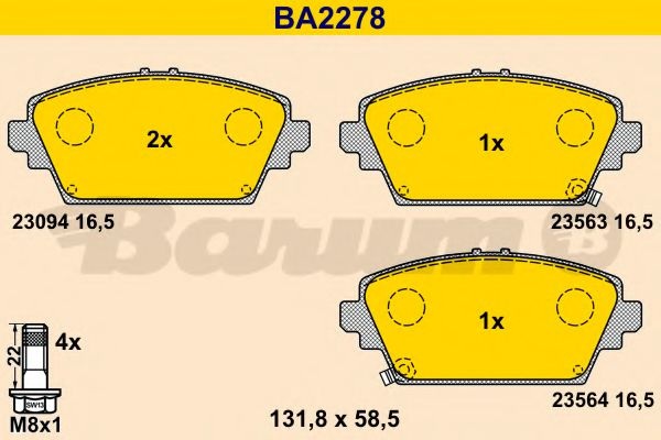 Комплект тормозных колодок, дисковый тормоз BA2278 BARUM