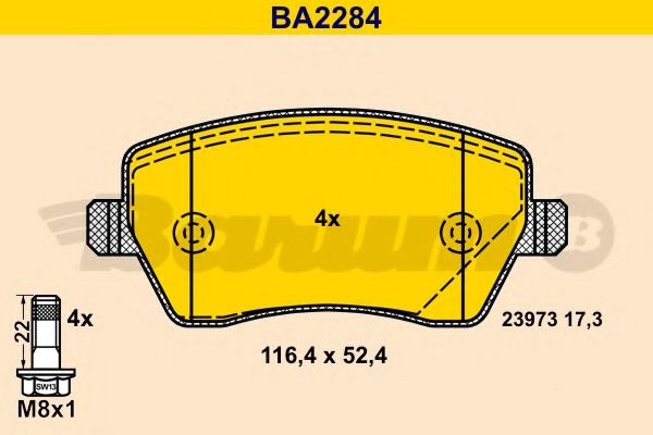 Комплект тормозных колодок, дисковый тормоз BA2284 BARUM
