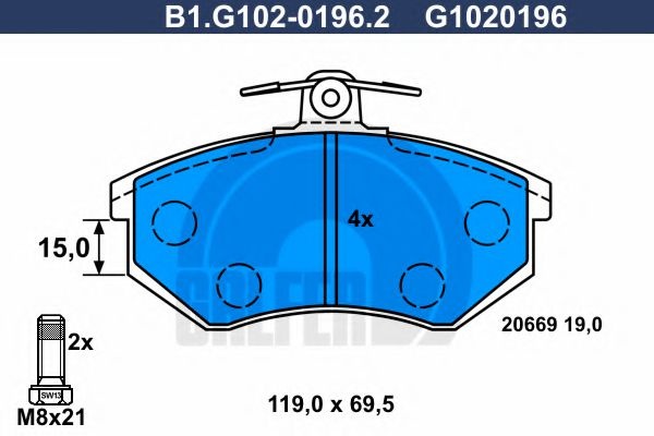 Комплект тормозных колодок, дисковый тормоз B1.G102-0196.2 GALFER
