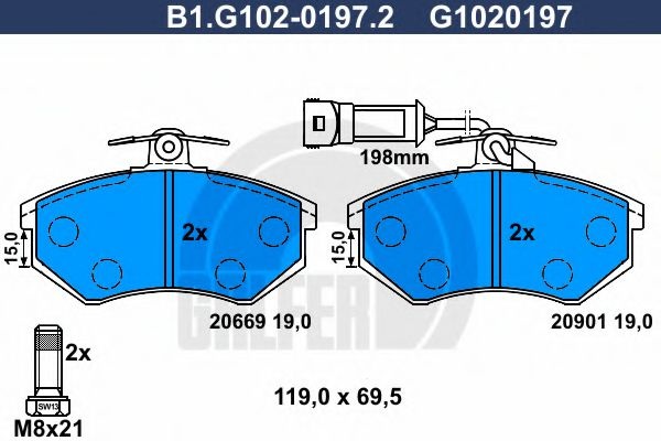 Комплект тормозных колодок, дисковый тормоз B1.G102-0197.2 GALFER
