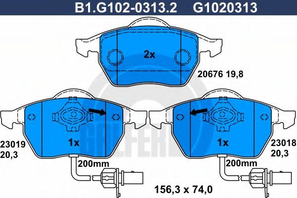 Комплект тормозных колодок, дисковый тормоз B1.G102-0313.2 GALFER