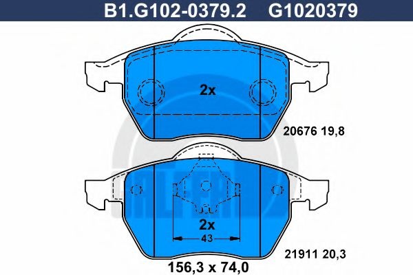 Комплект тормозных колодок, дисковый тормоз B1.G102-0379.2 GALFER