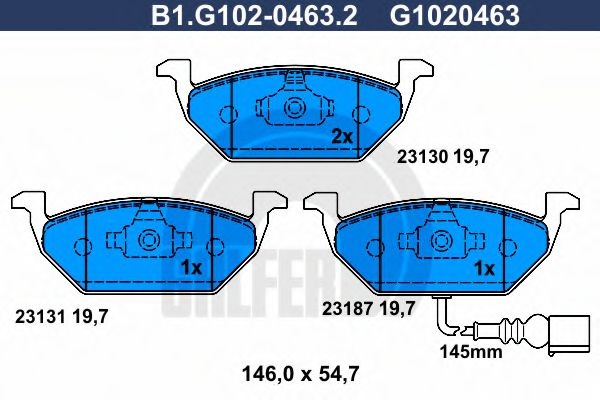 Комплект тормозных колодок, дисковый тормоз B1.G102-0463.2 GALFER