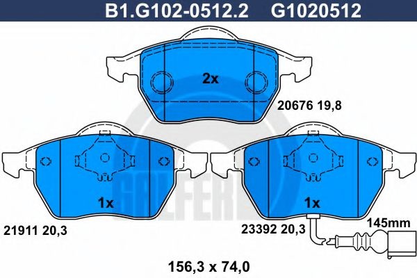 Комплект тормозных колодок, дисковый тормоз B1.G102-0512.2 GALFER