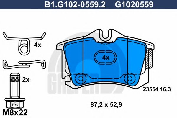 Комплект тормозных колодок, дисковый тормоз B1.G102-0559.2 GALFER