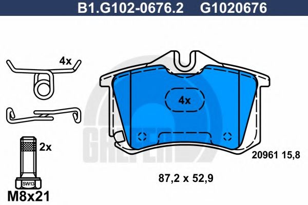 Комплект тормозных колодок, дисковый тормоз B1.G102-0676.2 GALFER
