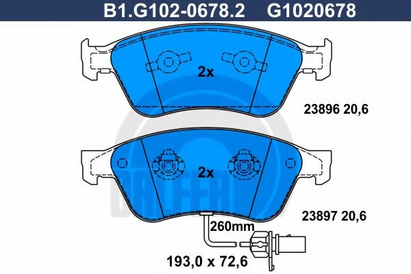 Комплект тормозных колодок, дисковый тормоз B1.G102-0678.2 GALFER