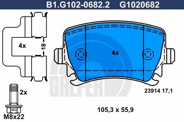 Комплект тормозных колодок, дисковый тормоз B1.G102-0682.2 GALFER