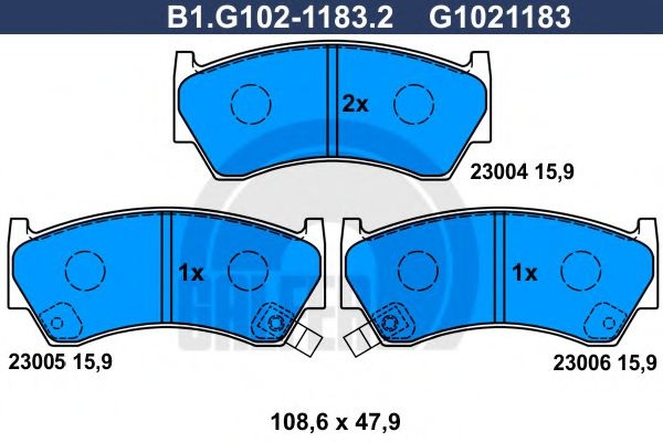 Комплект тормозных колодок, дисковый тормоз B1.G102-1183.2 GALFER