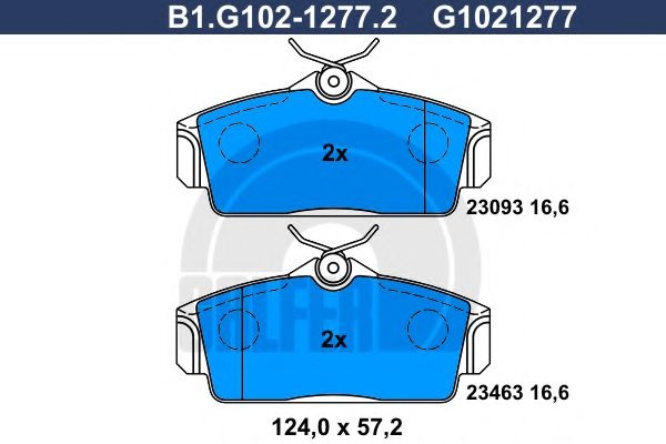 Комплект тормозных колодок, дисковый тормоз B1.G102-1277.2 GALFER