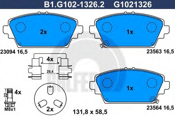 Комплект тормозных колодок, дисковый тормоз B1.G102-1326.2 GALFER