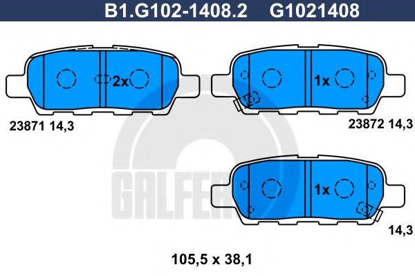 Комплект тормозных колодок, дисковый тормоз B1.G102-1408.2 GALFER