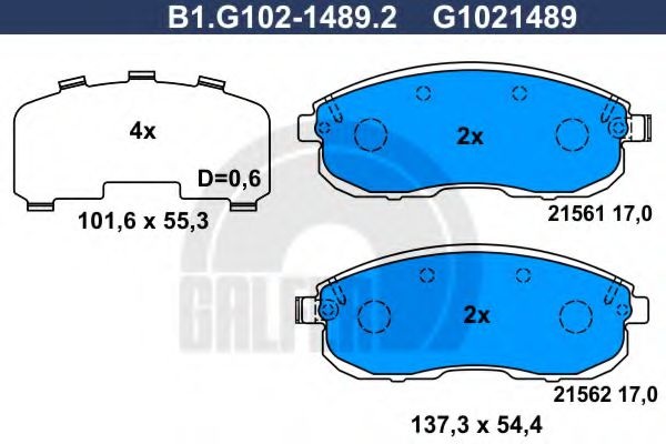 Комплект тормозных колодок, дисковый тормоз B1.G102-1489.2 GALFER