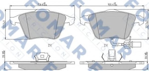 Комплект тормозных колодок, дисковый тормоз FO 912281 FOMAR Friction